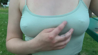 Teenage Taunting Public Pierced Outdoor Nip Piercing legal Years Old GIF