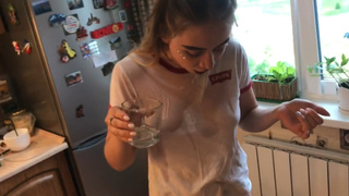 I poked a female in the kitchen so that she closed her throat and did not swear